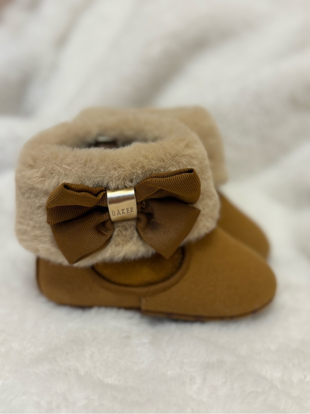 Ted Baker Baby Brown Faux-Fur Bow Booties